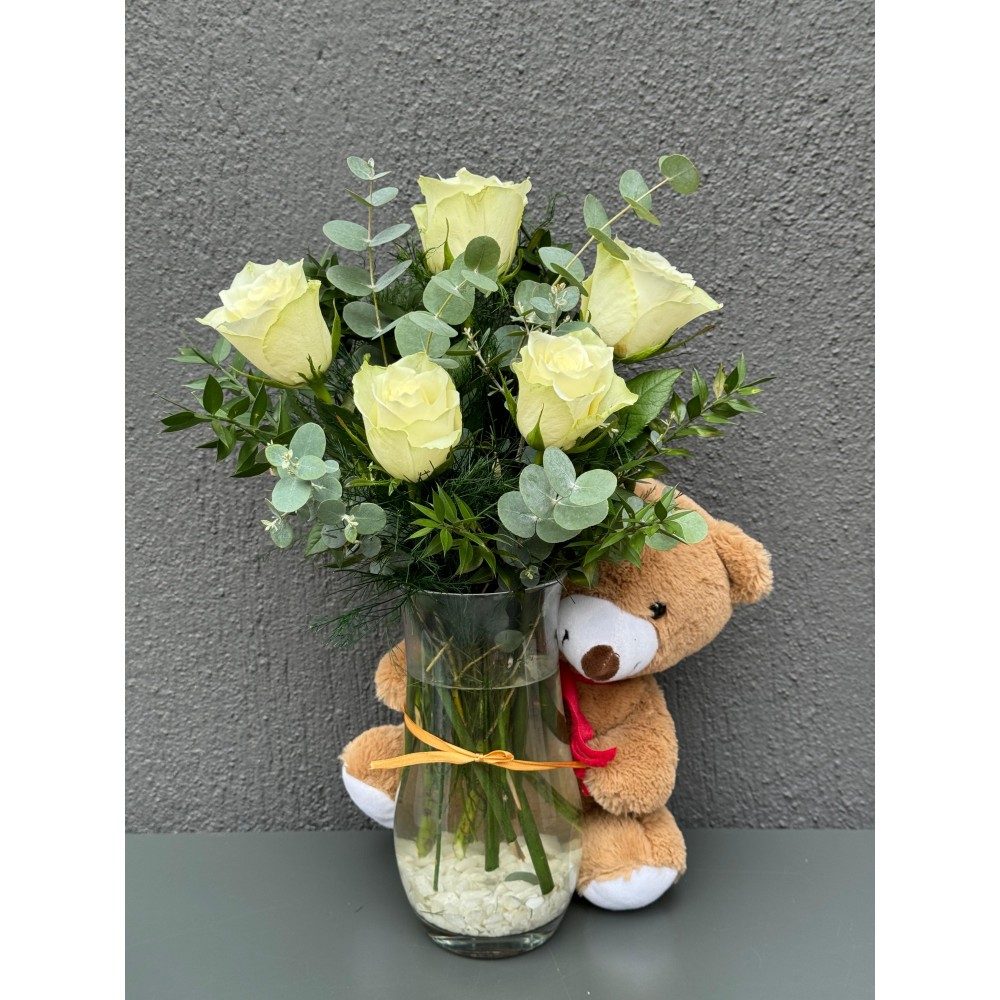 PAŞABAHÇE VAZODA 5'LI BEYAZGÜL VE AYICIK